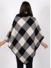 Plaid & Abstract Poncho W/ Fur Collar